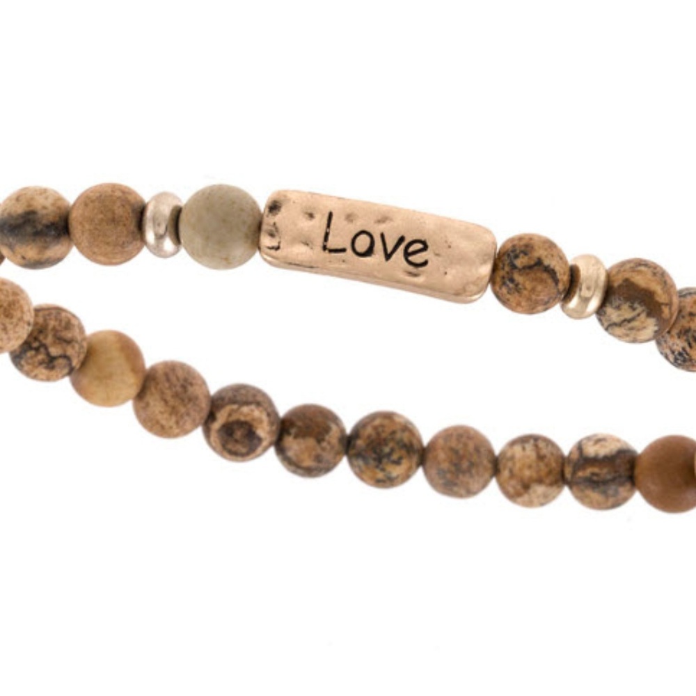 Jasper brown “Love” etched beaded bracelet - Picture 2 of 3